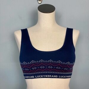 Lucky Brand Seamless Comfort Bra Size M Lightly Padded Sports Bra Navy Red White